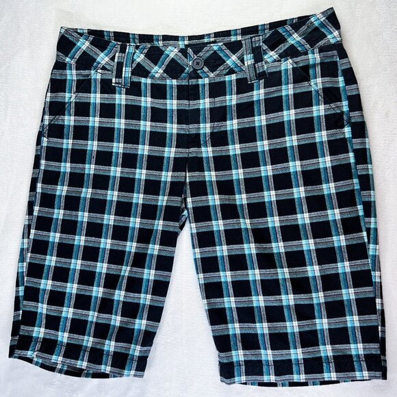 Lilu Pants - Lilu Bermuda Shorts | Black, Teal & White Plaid | Size 5 | Cotton | Y2K | Women